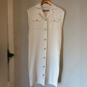 Gorgeous Winter White Sleeveless Button-Down Dress